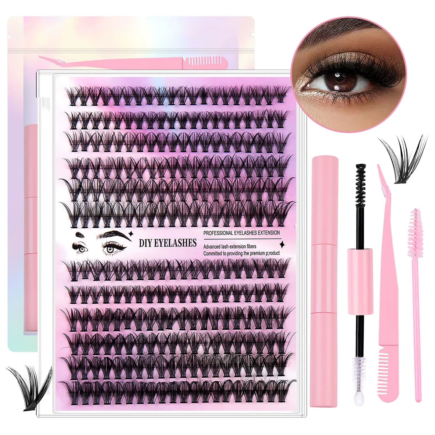 30D 40D False Eyelashes Bond and Seal Lash Glue Professional Soft Natural Cluster Lash Extension Tools Kit for Women Make Up