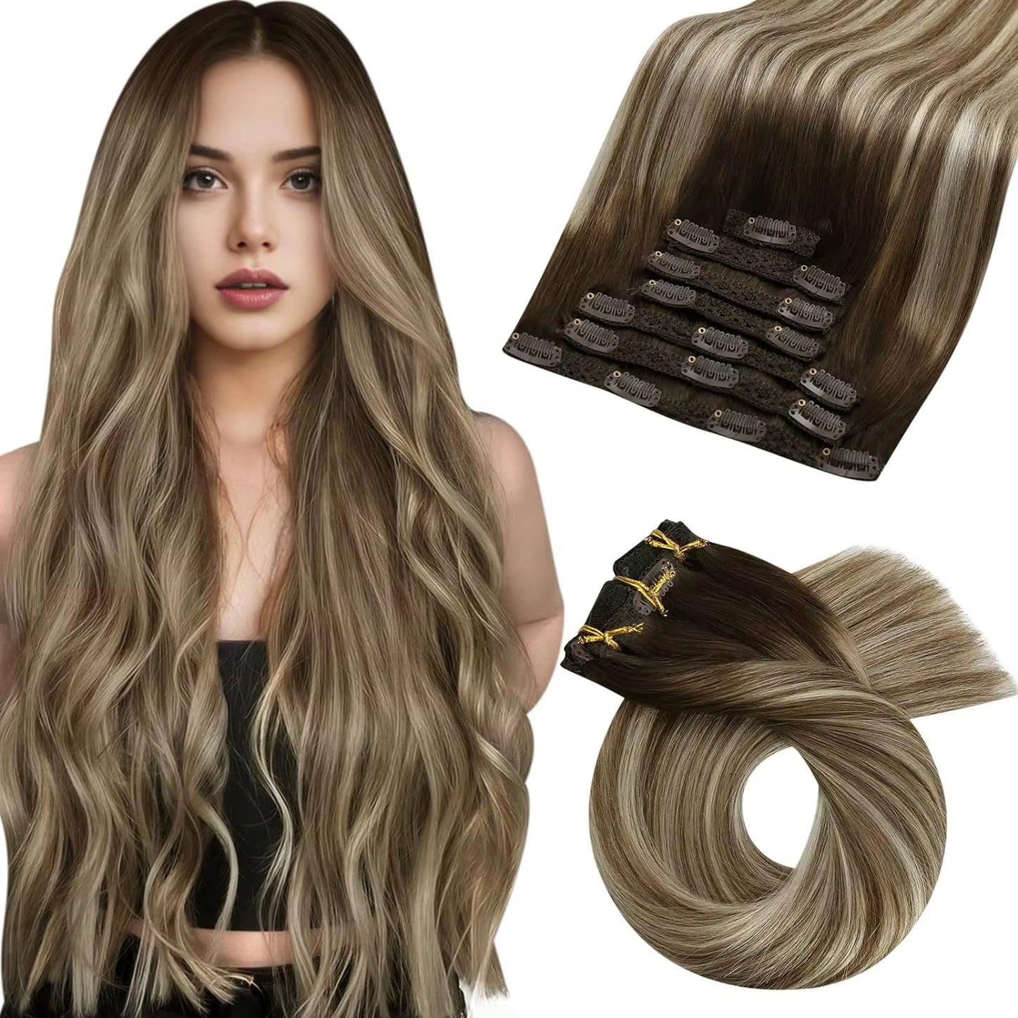 [Hot Sale]  Clip in Hair Extensions Real Natural Hair Remy Straight Set 5&7 Pcs Brazilian Clip in Human Hair Extensions