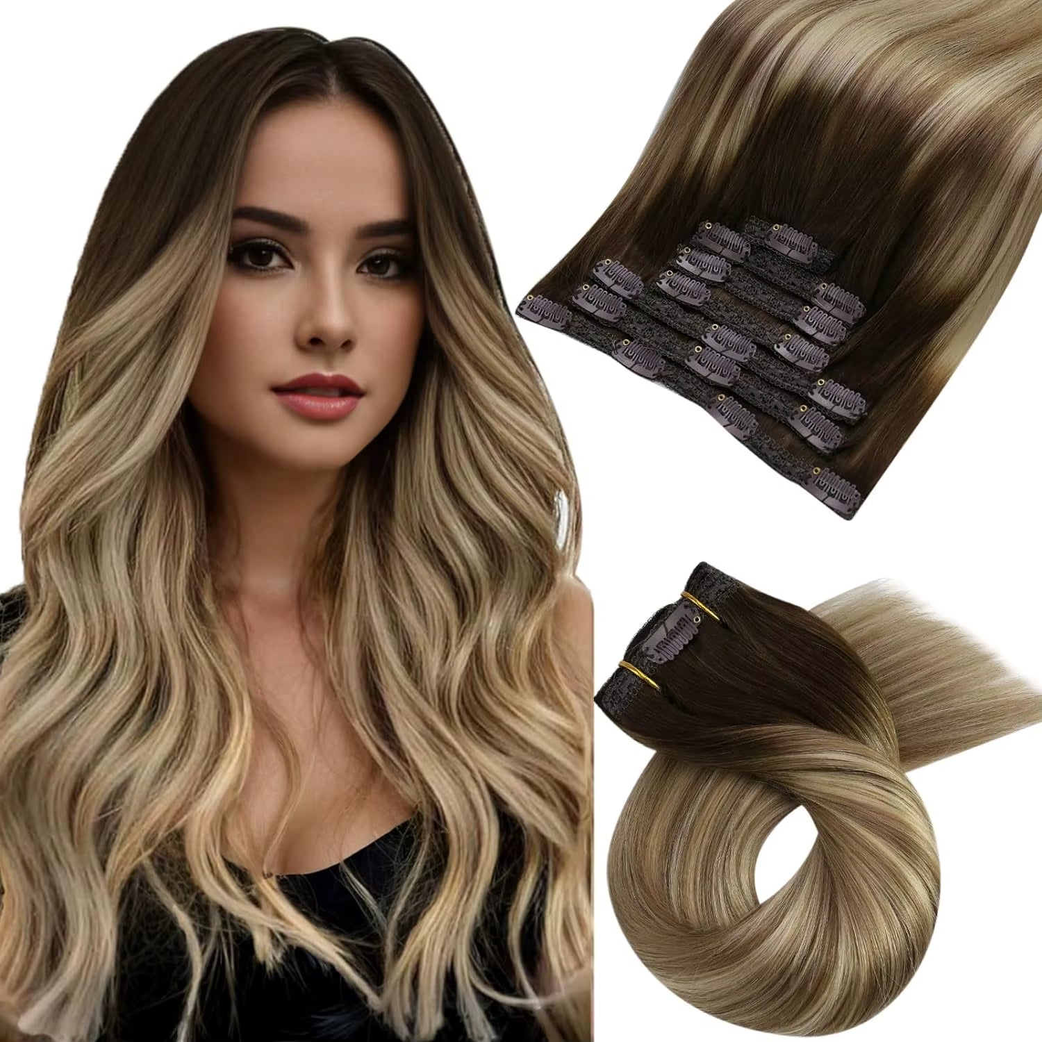 [Hot Sale]  Clip in Hair Extensions Real Natural Hair Remy Straight Set 5&7 Pcs Brazilian Clip in Human Hair Extensions