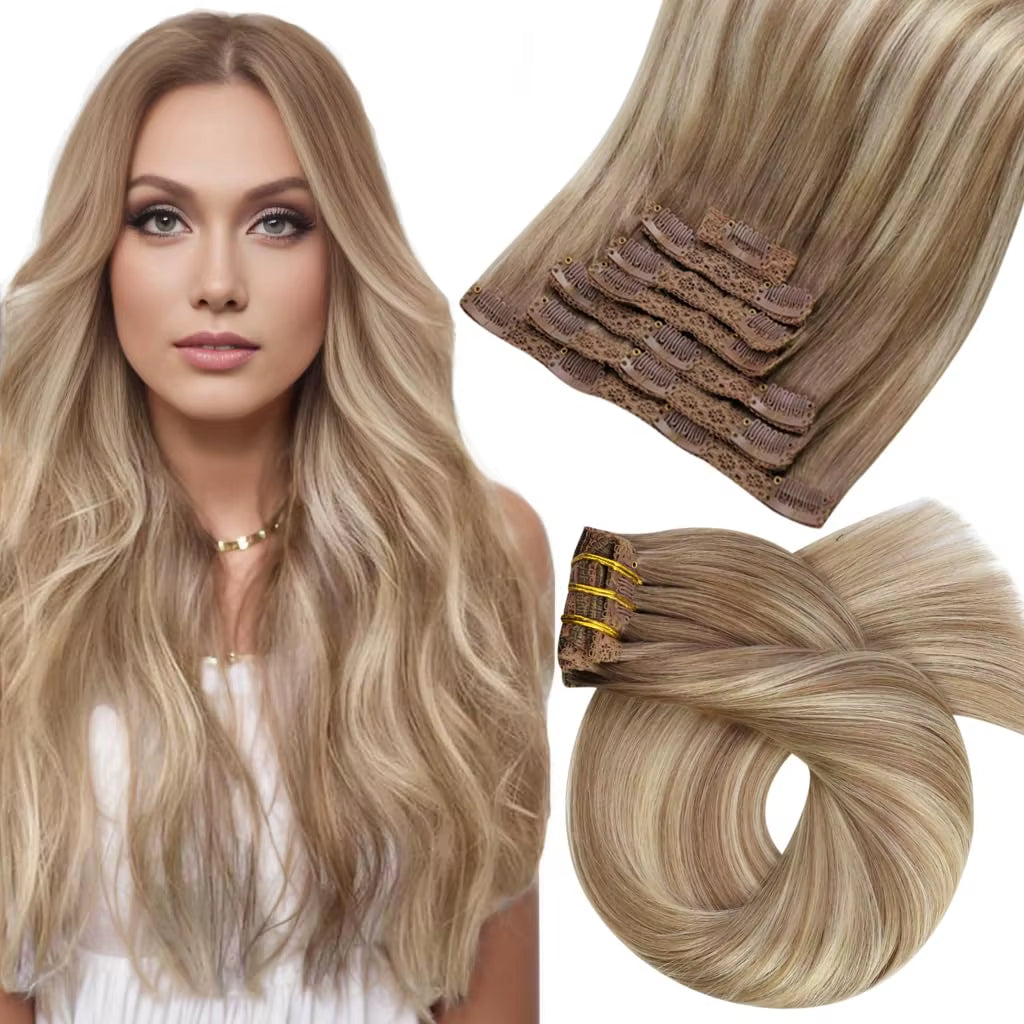 [Hot Sale]  Clip in Hair Extensions Real Natural Hair Remy Straight Set 5&7 Pcs Brazilian Clip in Human Hair Extensions