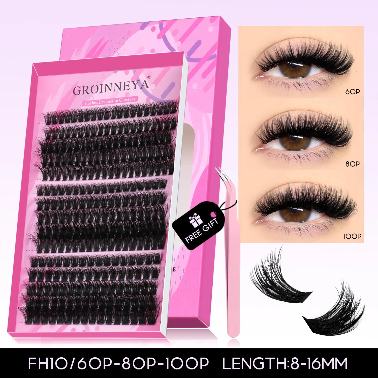 DIY Eyelashes Cluster Lashes Kit Extensions Premade Volume Eyelash Extension with Eyelash Tweezers Fake Eyelashes