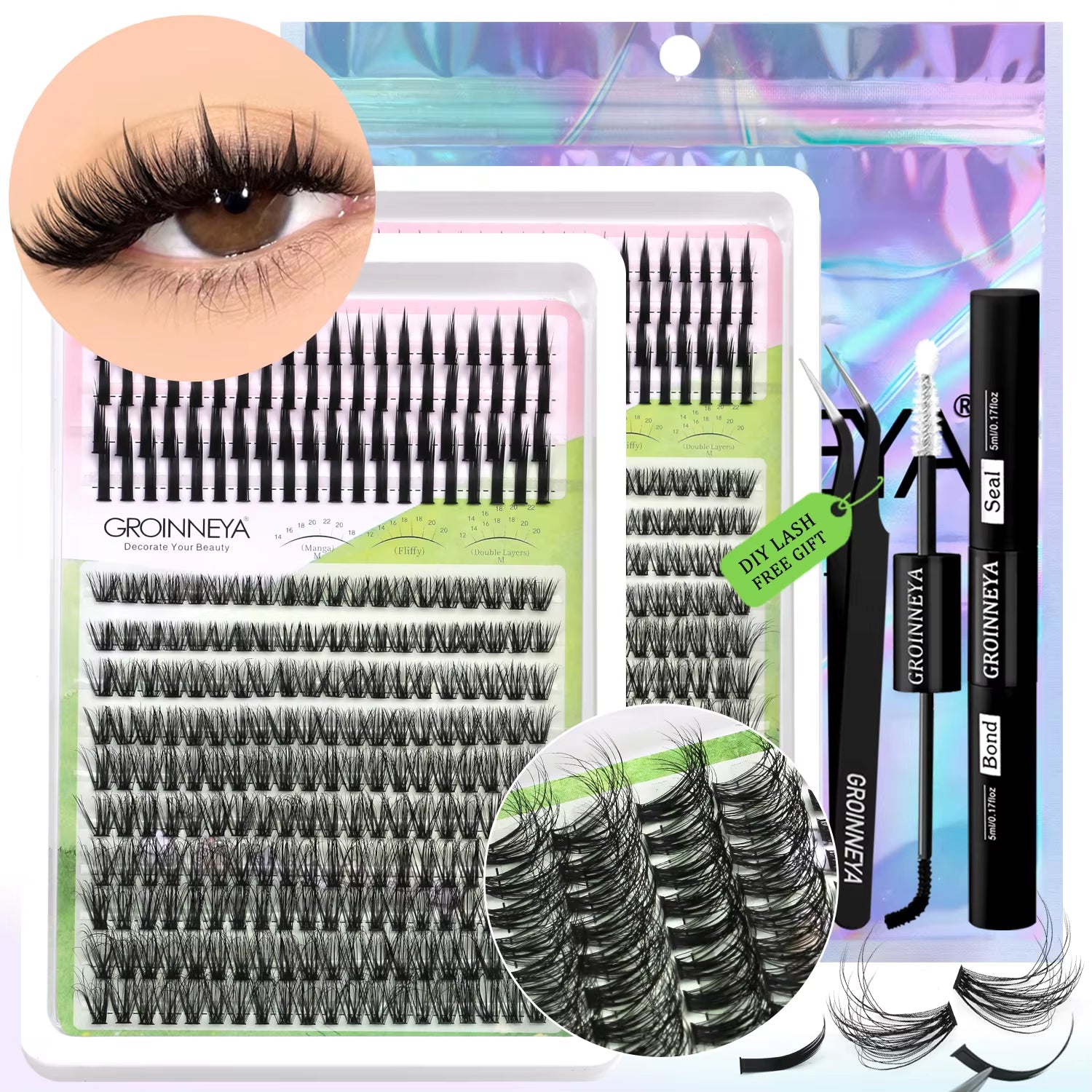 Lash Clusters Kit DIY Manga Cluster Lashes Set Spikes Lashes Cluster Extension Full Set Individual Eyelashes Makeup