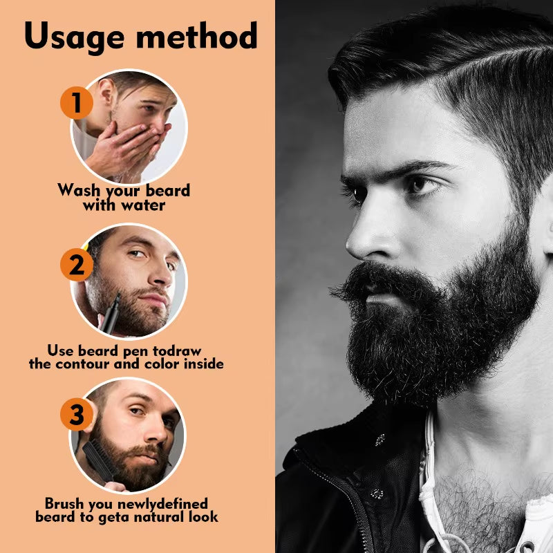 Waterproof Beard Pen Man Moustache Coloring Shaping Tools Thicker Longer Fuller Beard Eyebrows Hair Filling Pen Black Hair Care