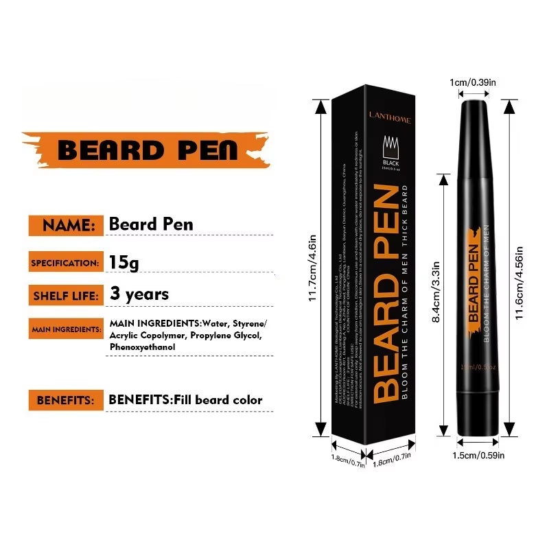 Waterproof Beard Pen Man Moustache Coloring Shaping Tools Thicker Longer Fuller Beard Eyebrows Hair Filling Pen Black Hair Care