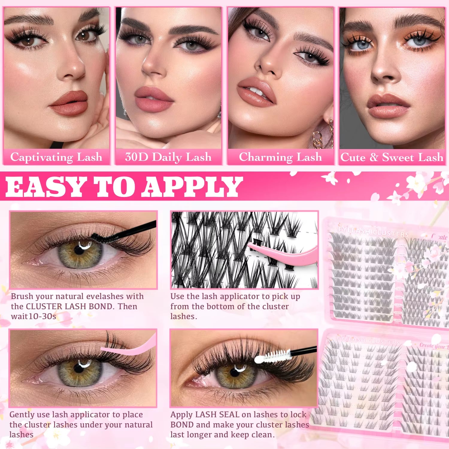 Mixed Length Individual False Eyelashes Kit, Natural Look Eyelash Extensions with Lash Applicators