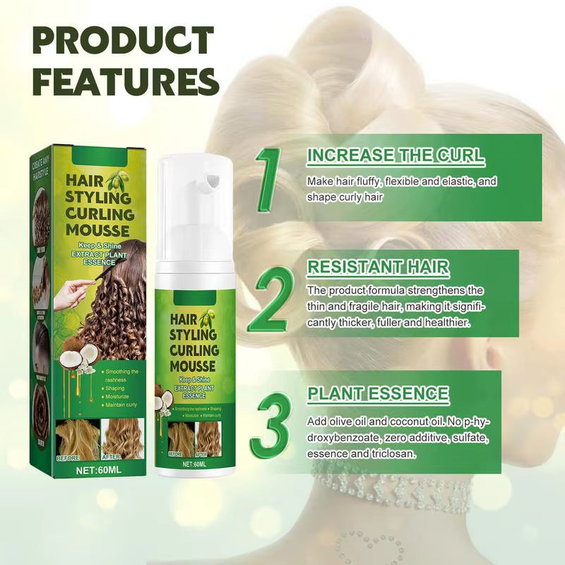 60Ml Curly Hair Products Styling Cream Curl Enhancer Anti-Frizz Hair Curling Repairing Mousse for Natural Curls for Women