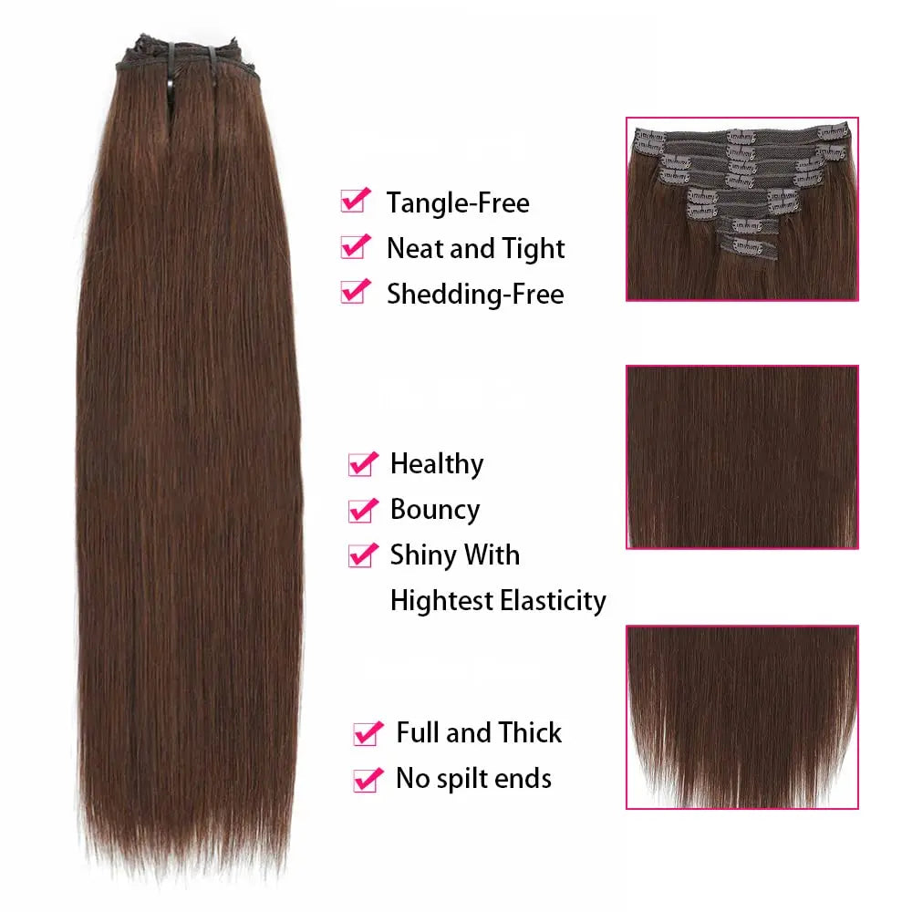 Clip in Hair Extensions #4 Brown Hair Real Human Hair Double Weft 8Pcs Hair Extensions Clip Ins Straight Human Hair for Woman