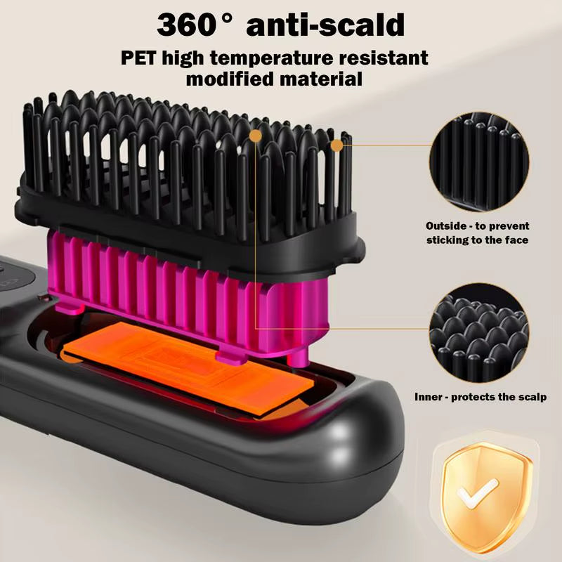 Wireless Hair Straightener Brush with 5 Temp Setting Anti-Scald Hot Brush Heated Styling Comb Fast Heating Straight Hair Comb