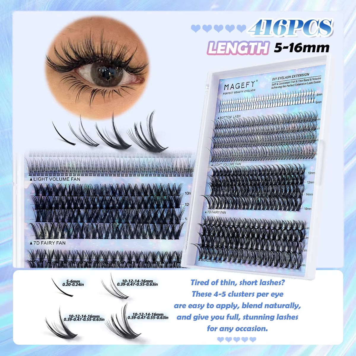 False Eyelashes Kit 782 Cluster Individual Eyelashes with Eyelashes Brushes Tweezers Gift Boxed for Beginner Friends Tool