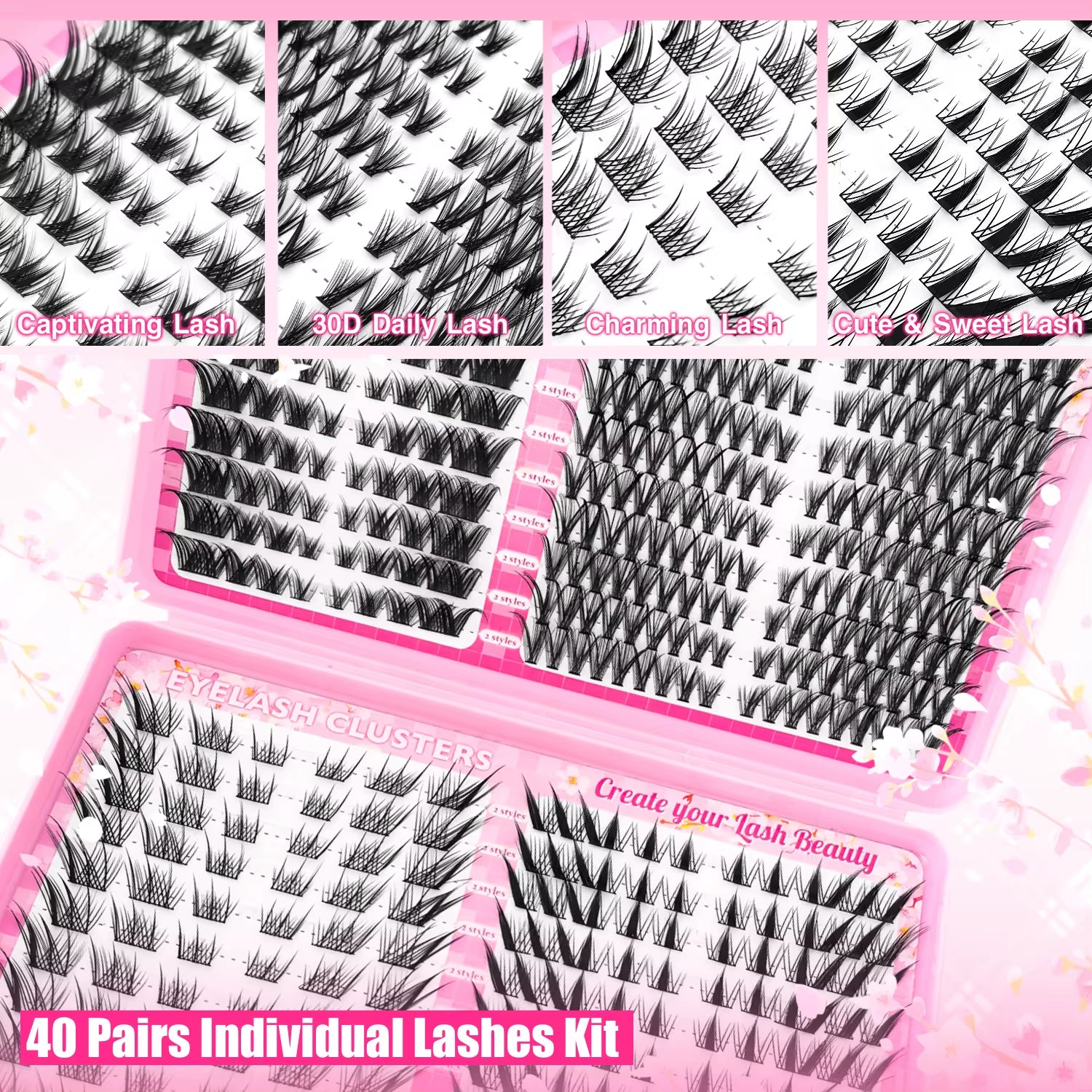 Mixed Length Individual False Eyelashes Kit, Natural Look Eyelash Extensions with Lash Applicators