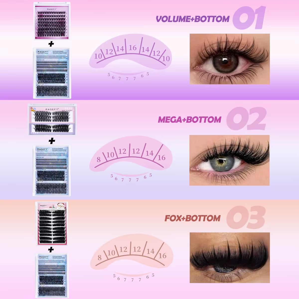 False Eyelashes Kit 782 Cluster Individual Eyelashes with Eyelashes Brushes Tweezers Gift Boxed for Beginner Friends Tool