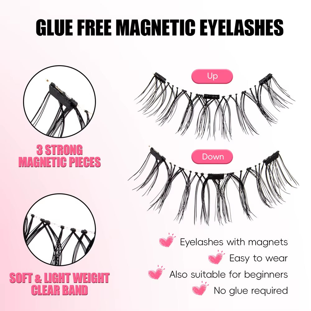 3D Natural Magnetic Eyelashes Kit No Glue Needed Fluffy Reusable Professional 3D Magnetic False Eyelashes