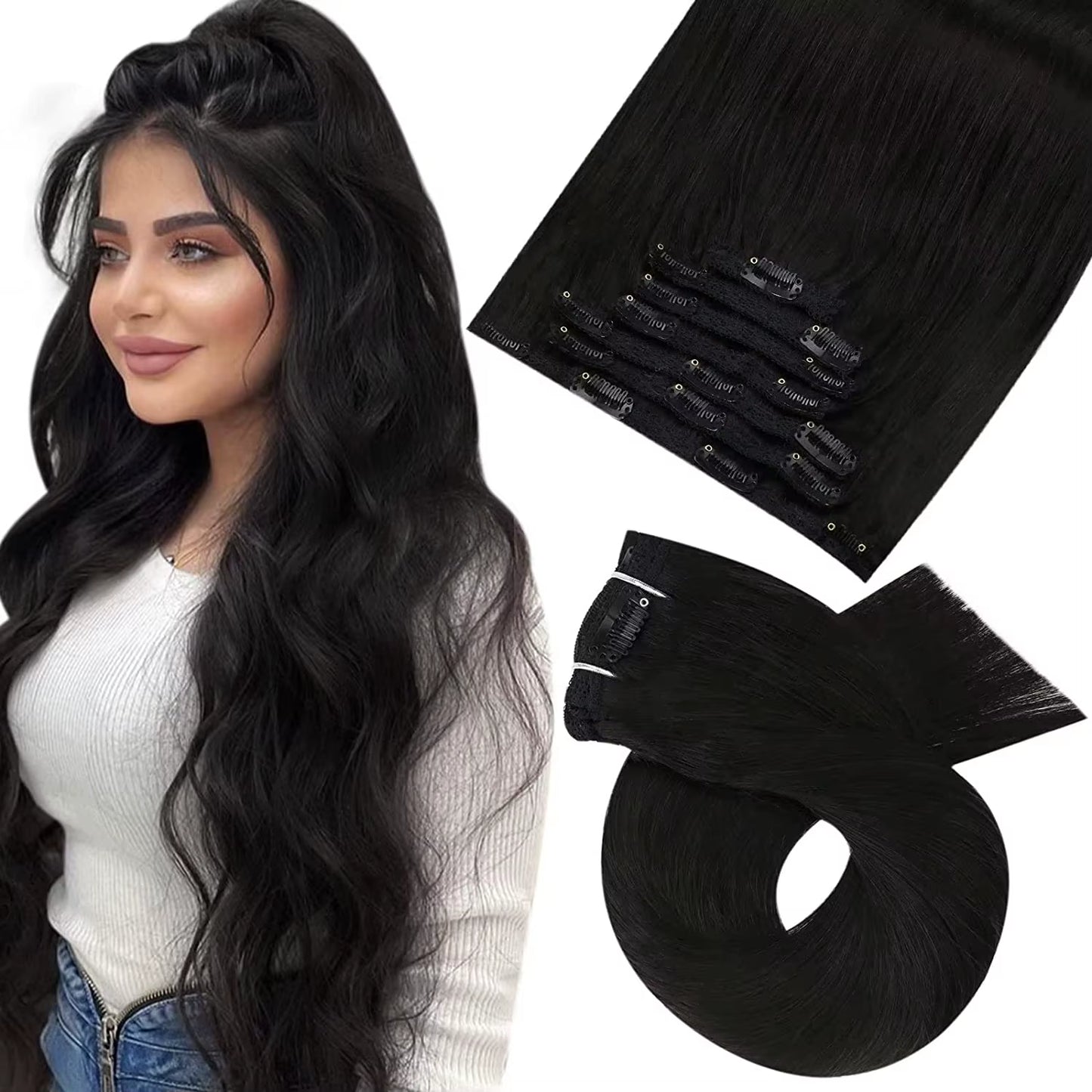 [Hot Sale]  Clip in Hair Extensions Real Natural Hair Remy Straight Set 5&7 Pcs Brazilian Clip in Human Hair Extensions