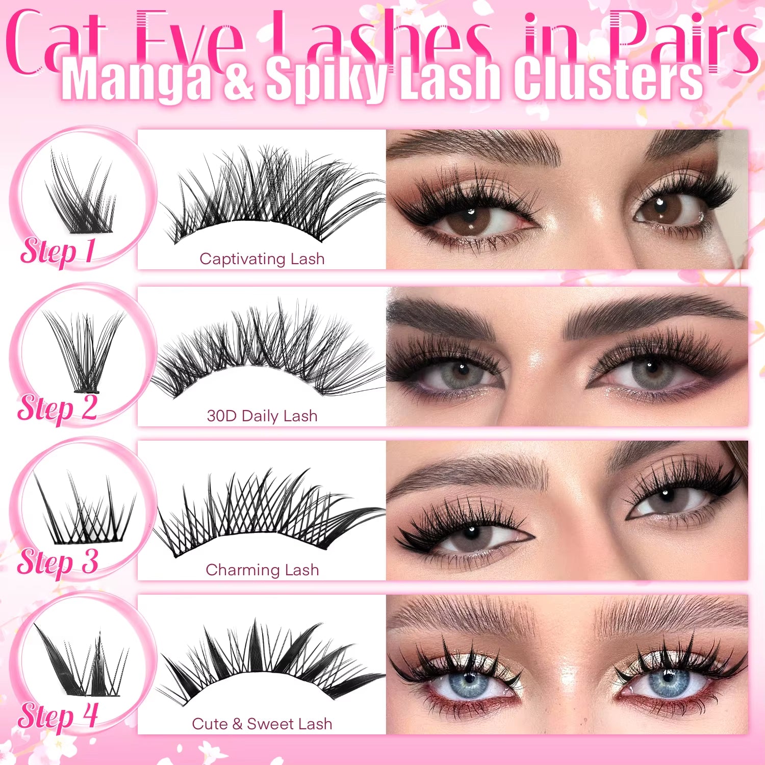 Mixed Length Individual False Eyelashes Kit, Natural Look Eyelash Extensions with Lash Applicators