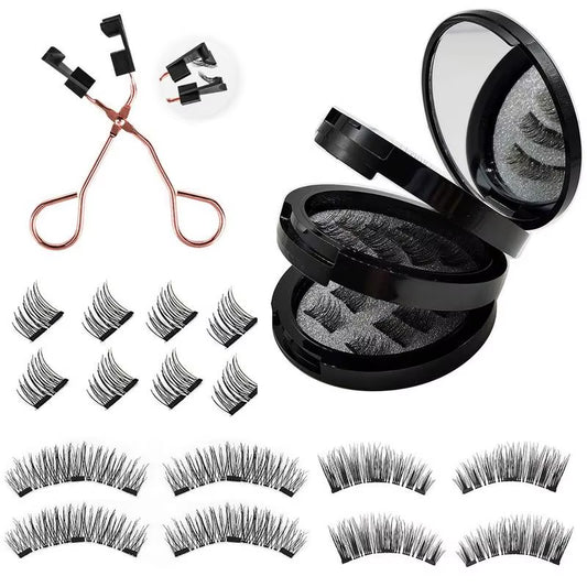 3D Dual Magnetic Eyelashes Kit with Eyelash Curler 8 Pairs Reusable Easy to Wear Fake Eye Lashes Extension Makeups Kits
