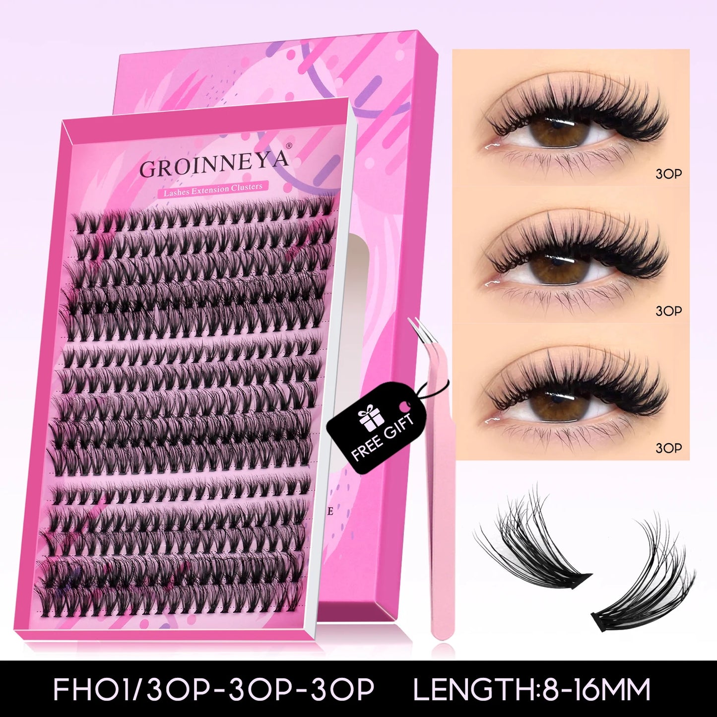 DIY Eyelashes Cluster Lashes Kit Extensions Premade Volume Eyelash Extension with Eyelash Tweezers Fake Eyelashes