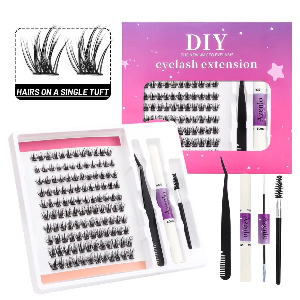 120Pcs Daily Makeup False Eyelashes Cluster Kit Individual Volume Eyelashes DIY Lash Extension Kit Lash Bond Waterproof Lashes