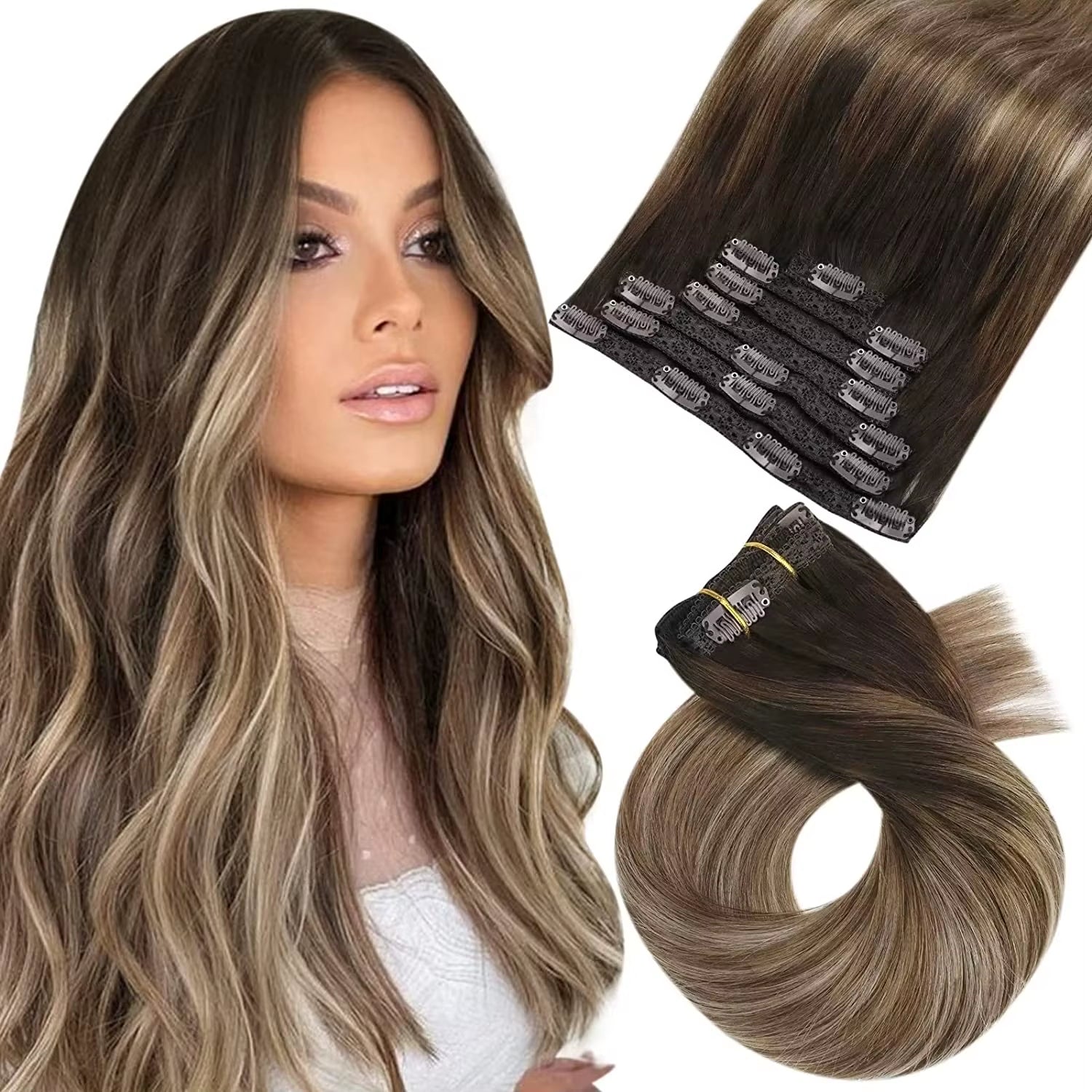 [Hot Sale]  Clip in Hair Extensions Real Natural Hair Remy Straight Set 5&7 Pcs Brazilian Clip in Human Hair Extensions