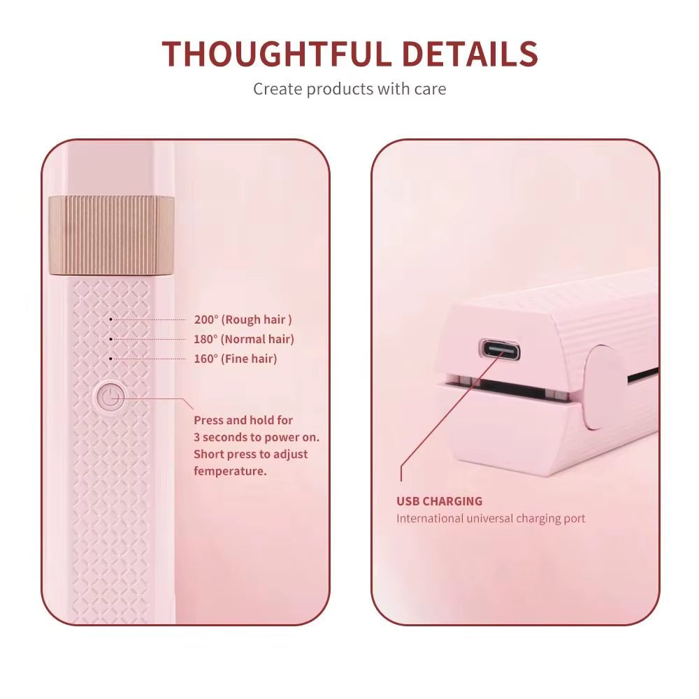 Even Heat Distribution Mini Hair Straightener Anti-Burn Temp Adjustable Hair Straightening Irons Fast Heating