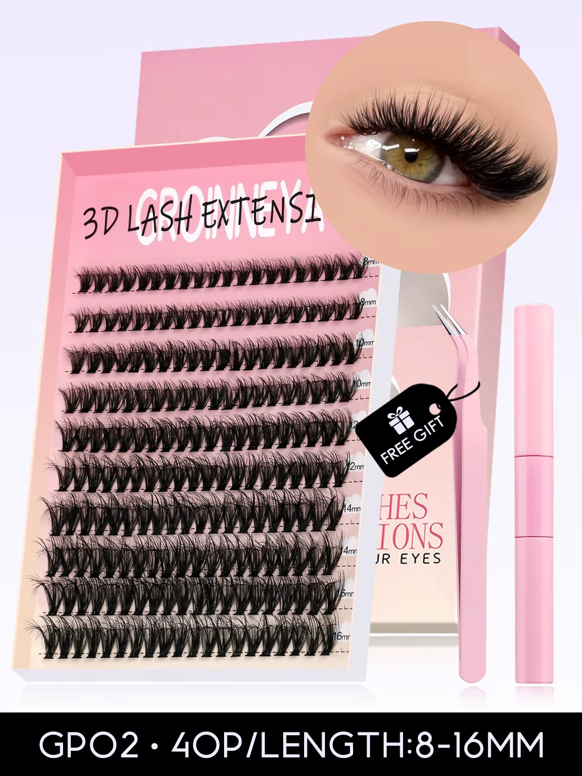 DIY Lash Kit 10-18Mm Manga Lashes Mixed Tray Lash Clusters Individual Eyelashes Kit with Lash Bond DIY Lashes