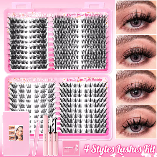 Mixed Length Individual False Eyelashes Kit, Natural Look Eyelash Extensions with Lash Applicators