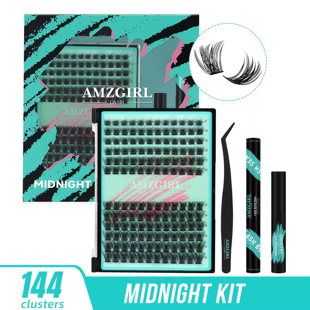 AMZGIRL LASH DIY Eyelashes Kit 320Pcs Cluster Lashes 30D+40D Waterproof Bond and Seal with Remover Tweezer Premade Fan Lashes