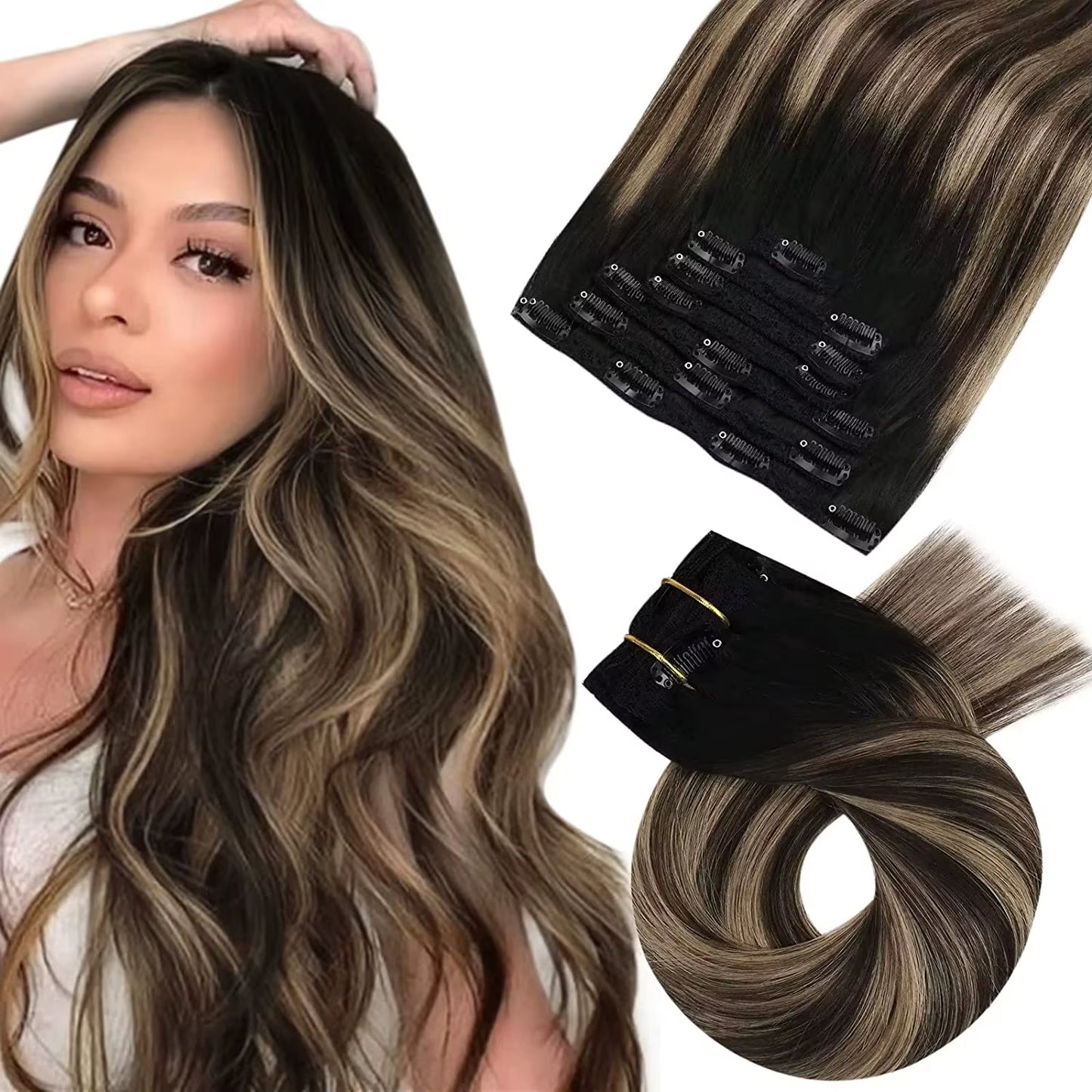 [Hot Sale]  Clip in Hair Extensions Real Natural Hair Remy Straight Set 5&7 Pcs Brazilian Clip in Human Hair Extensions