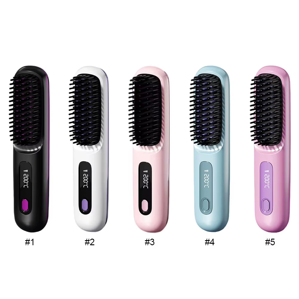 Cordless Hair Straightener Portable Straightener Brush Anti-Scald Negative Ions Hair Straightener Rechargeable for Home Travel