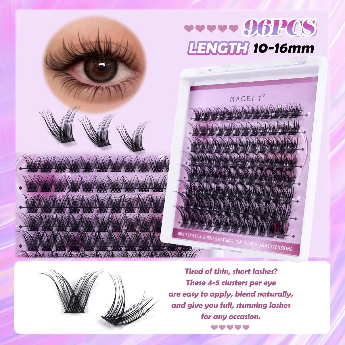 False Eyelashes Kit 782 Cluster Individual Eyelashes with Eyelashes Brushes Tweezers Gift Boxed for Beginner Friends Tool