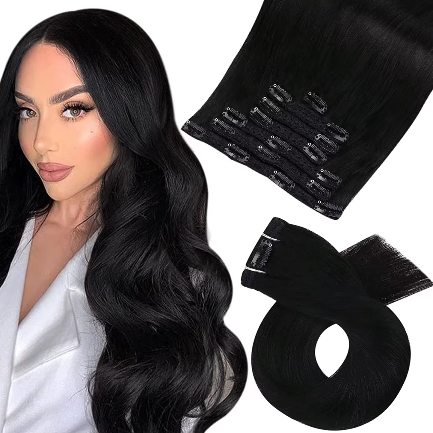 [Hot Sale]  Clip in Hair Extensions Real Natural Hair Remy Straight Set 5&7 Pcs Brazilian Clip in Human Hair Extensions