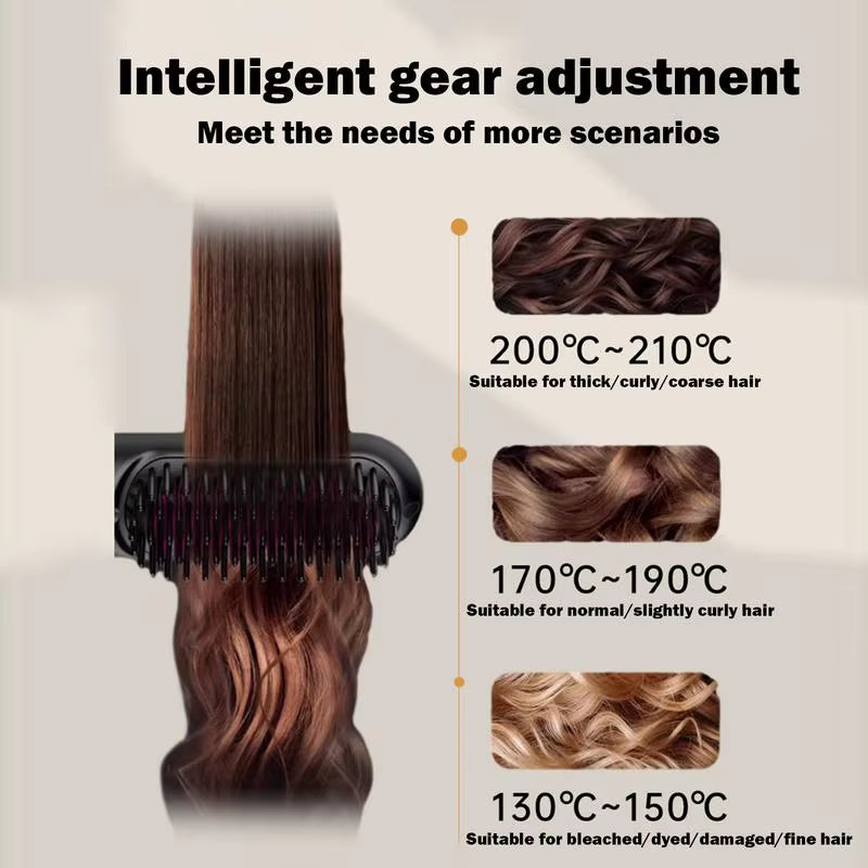 Wireless Hair Straightener Brush with 5 Temp Setting Anti-Scald Hot Brush Heated Styling Comb Fast Heating Straight Hair Comb