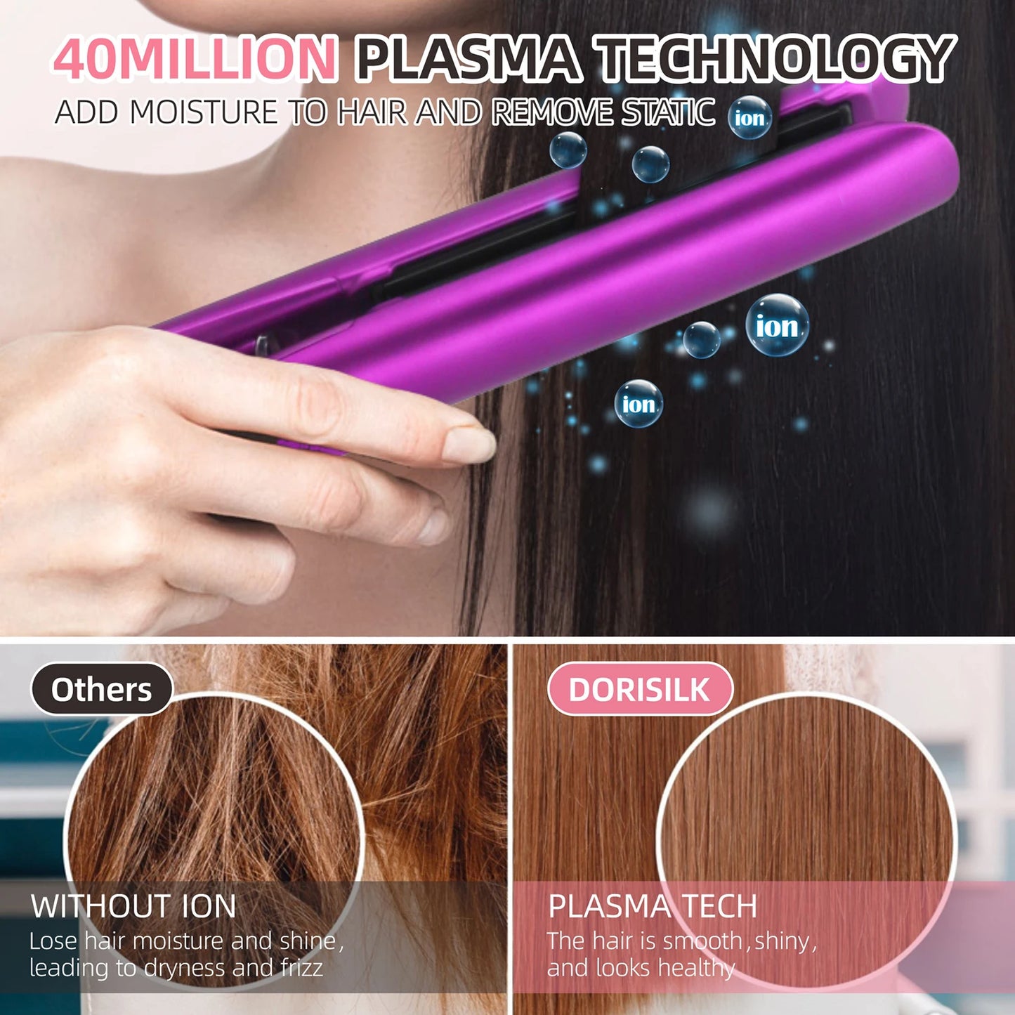 Hair Straightener Curler Plasma Keratin Treatment 500°F Hair Flat Irons for Frizzy Hair Styling Tool 110-240V Dual Voltage